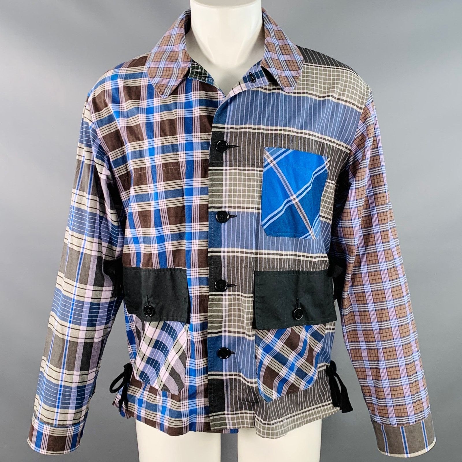 Nicholas Daley M Blue Brown Plaid Cotton Side Ties Shirt Jacket Size US M / EU 48-50 / 2 - 1 Thumbnail