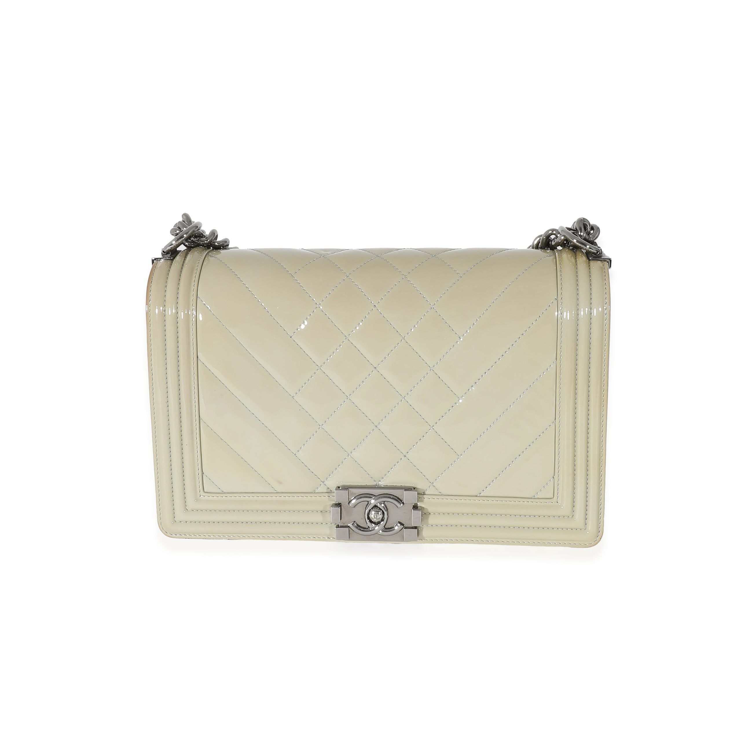 image of Chanel 14P Grey Patent Mix Quilted New Medium Boy Bag, Women's