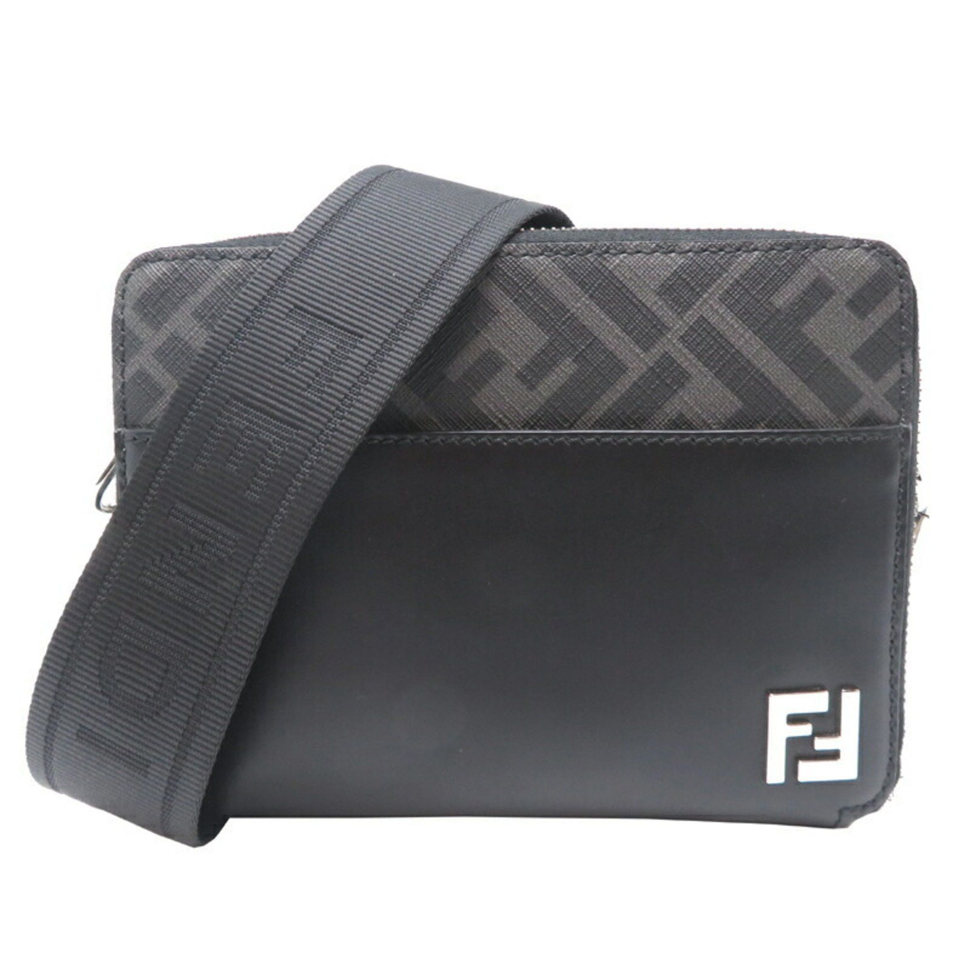 Fendi Square Ff Camera Case Organizer Women's And Men's Shoulder Bag 7M0357 Fabric Nero (Black)