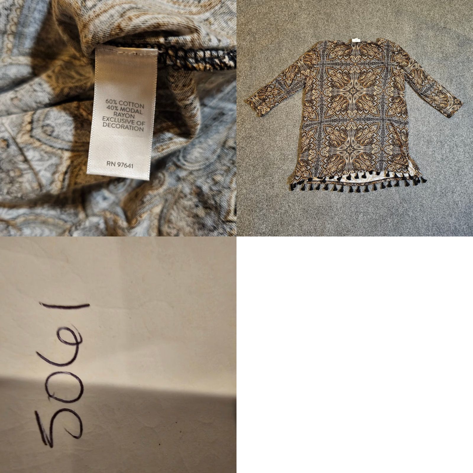 J. Jill J. Jill Top Women Medium Beige Paisley Tassels 3/4 Sleeve Career Casual Blouse Size M / US 6-8 / IT 42-44 - 8 Thumbnail