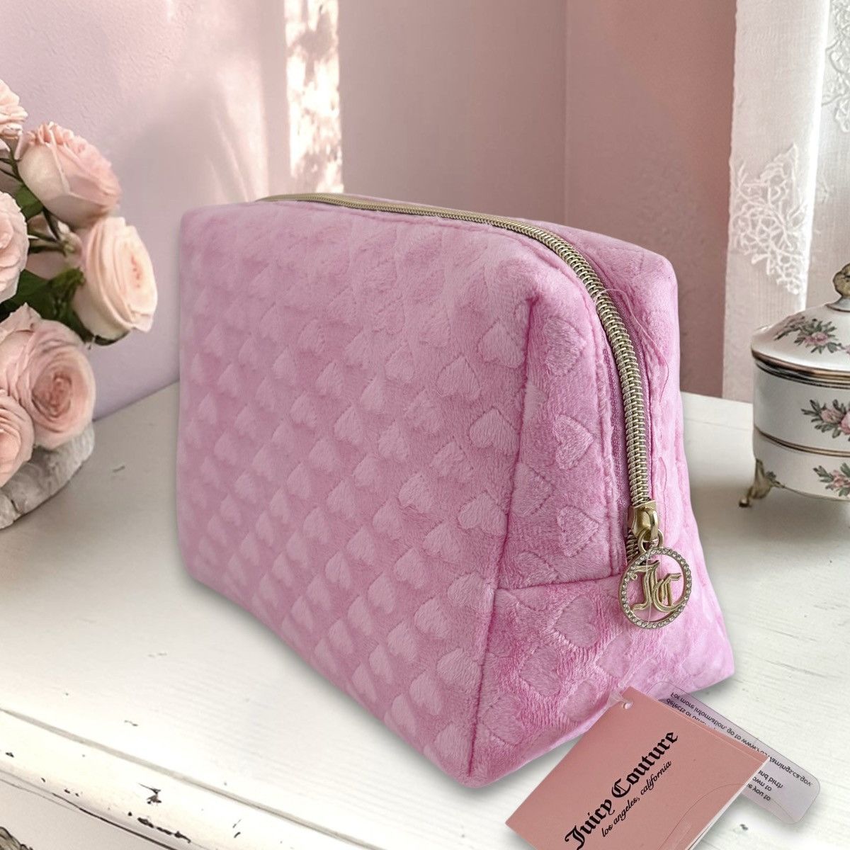 Juicy Couture Juicy Couture Baby Pink Velour Cosmetic Travel Bag Large Size ONE SIZE - 2 Thumbnail
