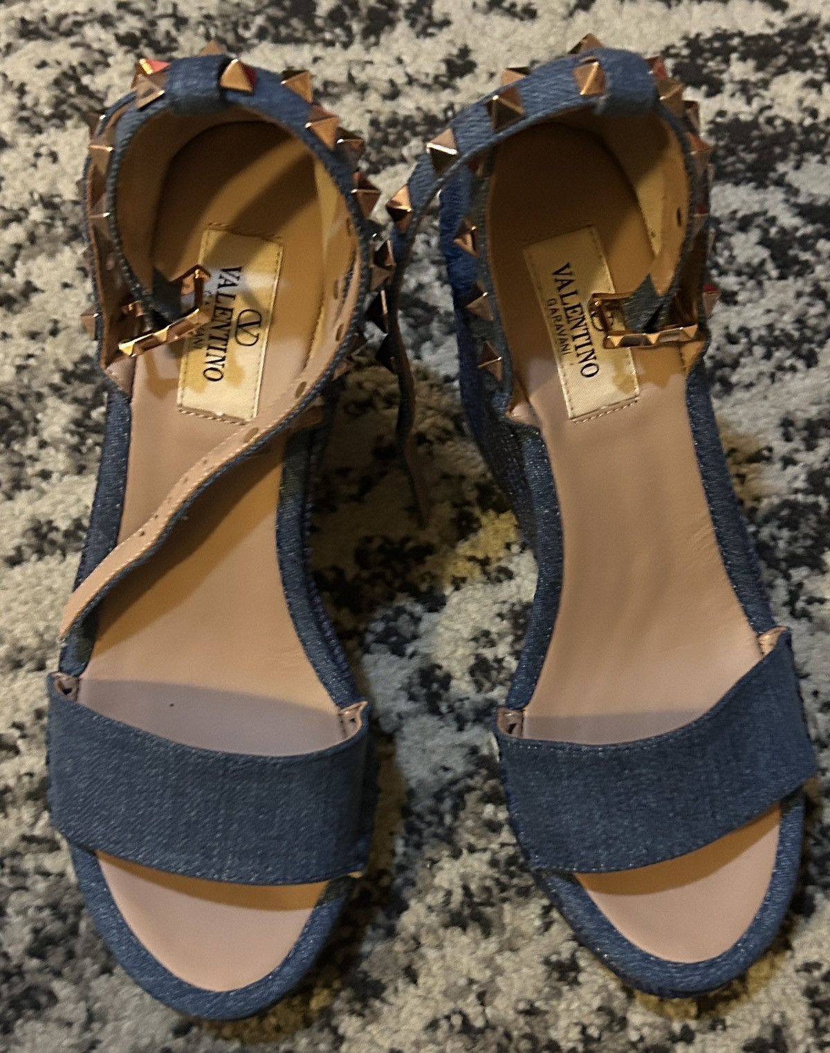 Valentino Valentino Garavani Rockstud Denim Espadrille Wedge Sandal Size US 6 / IT 36 - 2 Thumbnail