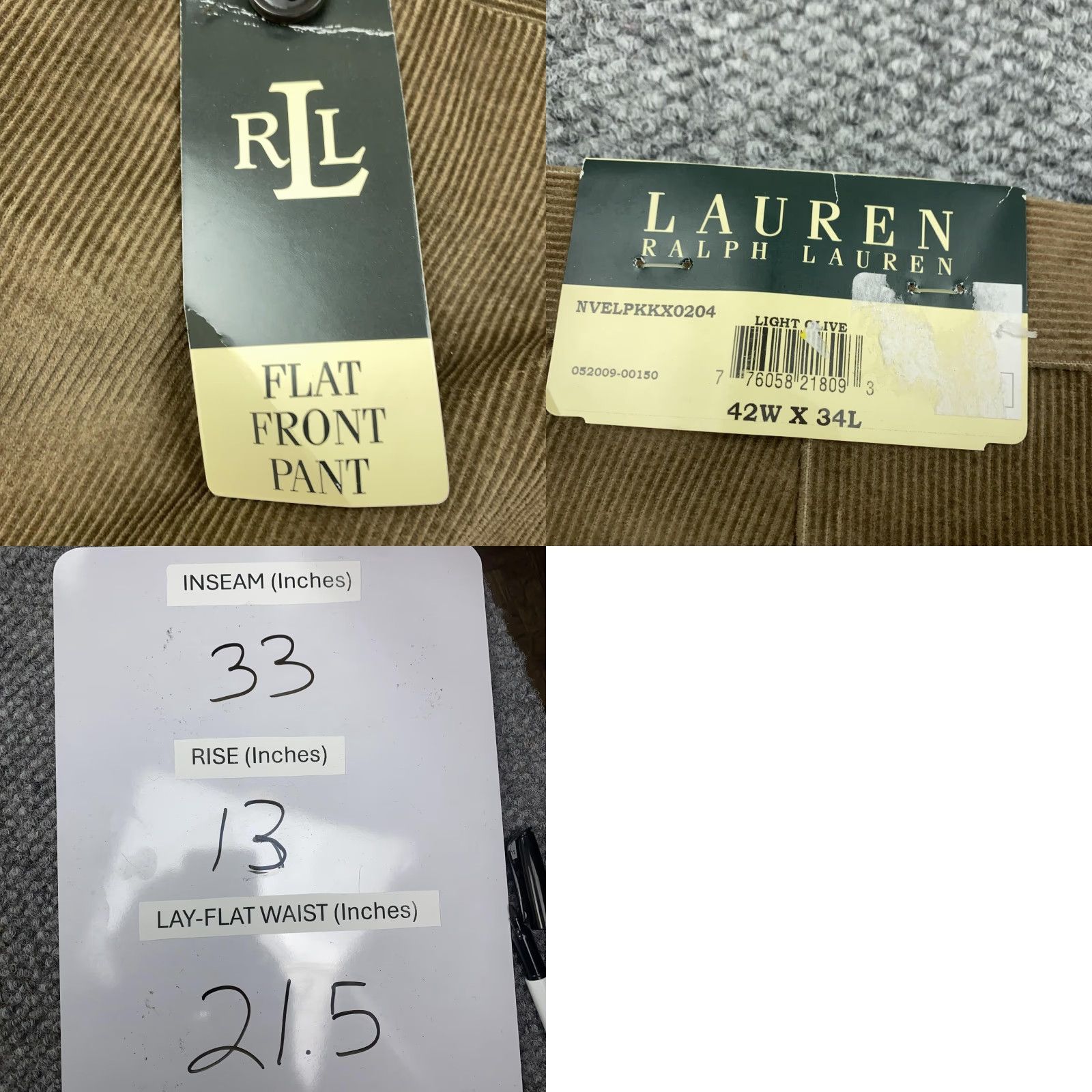 Ralph Lauren Lauren Ralph Lauren Pants Mens 43x33 Light Olive Corduroy Flat Front 100% Cotton Brown Dress Pants Mens Regular Inseam 33in Waist 43in Vintage No Size US 42 / EU 58 - 9 Thumbnail