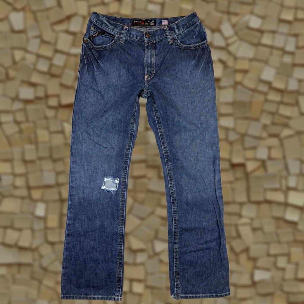 Ariat Ariat M4 Relaxed Bootcut Jeans 34x36 34 36 Medium Blue Denim Distressed USA Cowboy Work Mens Jeans Size US 34 / EU 50 - 1 Thumbnail
