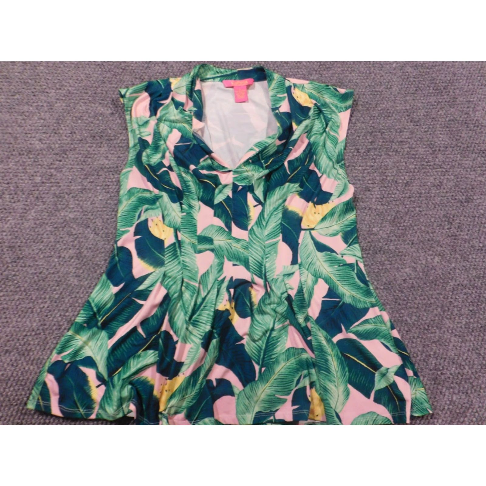 Vintage Catherine Malandrino Womens Blouse L Green Floral Sleeveless Crew Neck Pullover Casual Regular Polyester Artsy Basic style American Womens, Size L Size L / US 10 / IT 46 - 2 Thumbnail