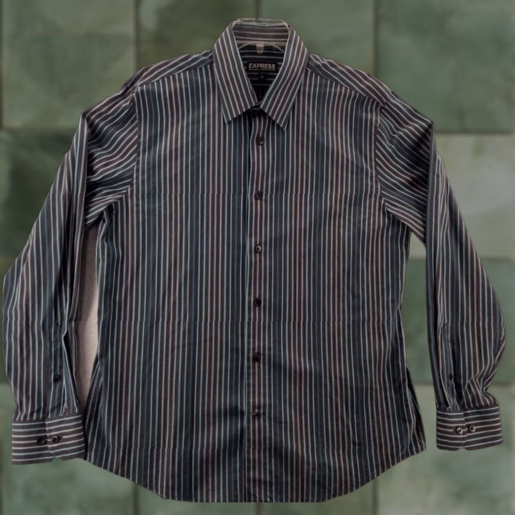 Express Express Mens Large Striped Long Sleeve Button Down Shirt Modern Fit Stretch Size US L / EU 52-54 / 3 - 1 Thumbnail