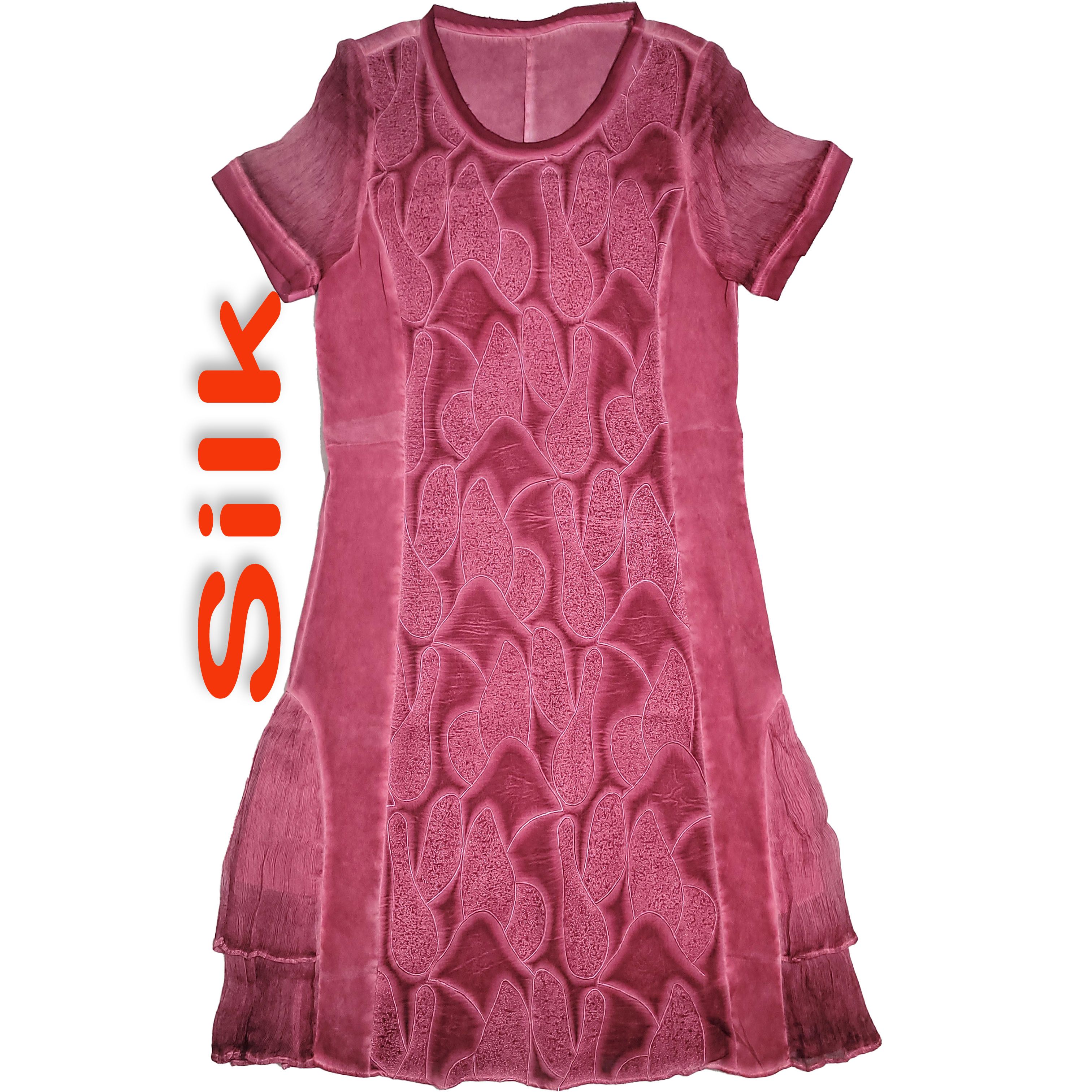 Other Women's 100% Silk M Short Sleeve Dress Raw Hem Design SDK56 Size M / US 6-8 / IT 42-44 - 1 Thumbnail