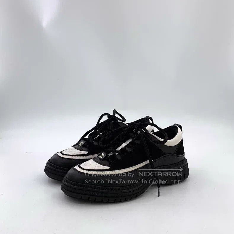Chanel Chanel 25B Black Cowhide Lace-up Casual Flat Panda Sneaker Size US 5.5 / IT 35.5 - 1 Thumbnail