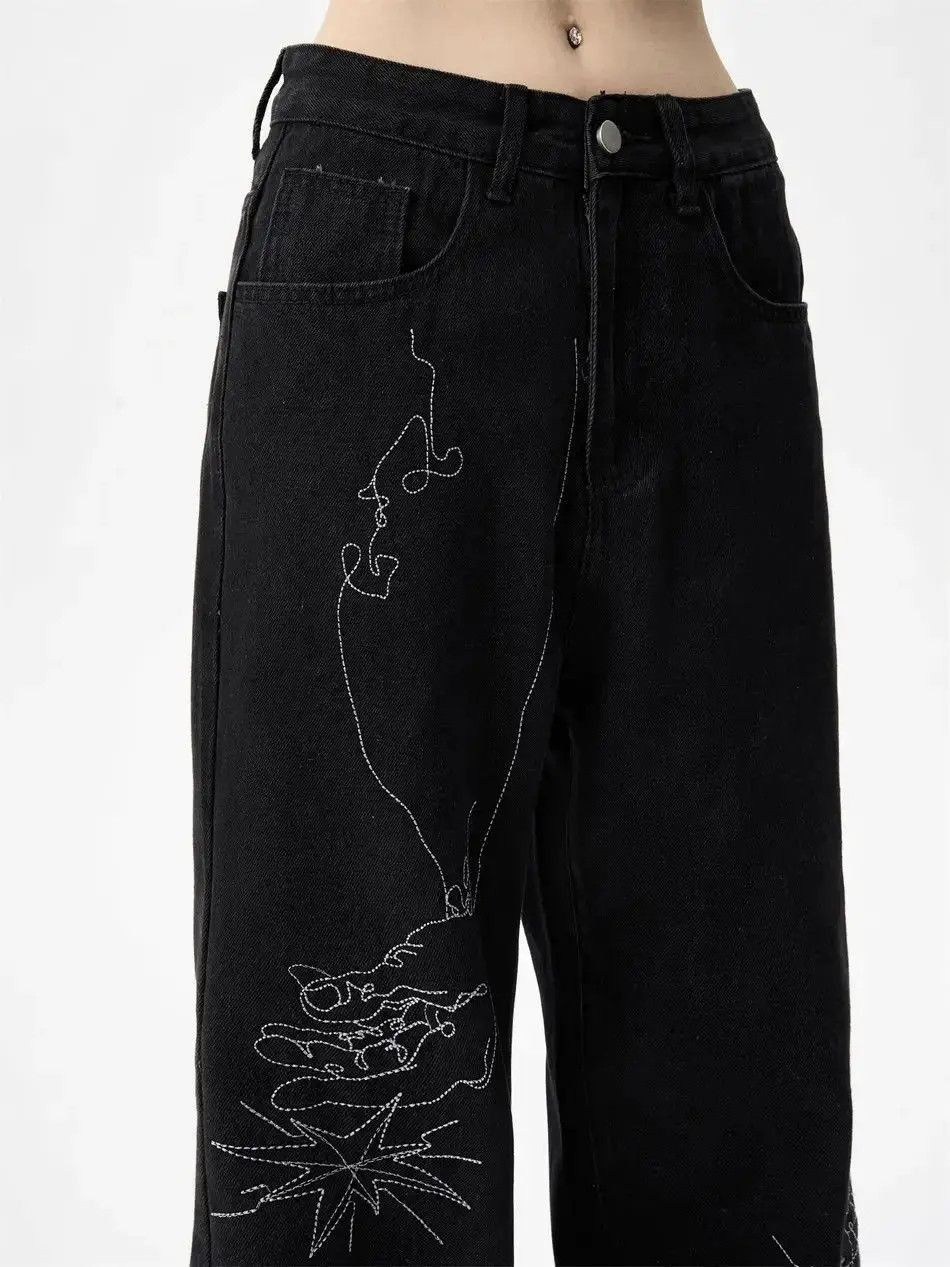Japanese Brand Hand drawn embroidered straight leg jeans Size US 32 / EU 48 - 5 Thumbnail