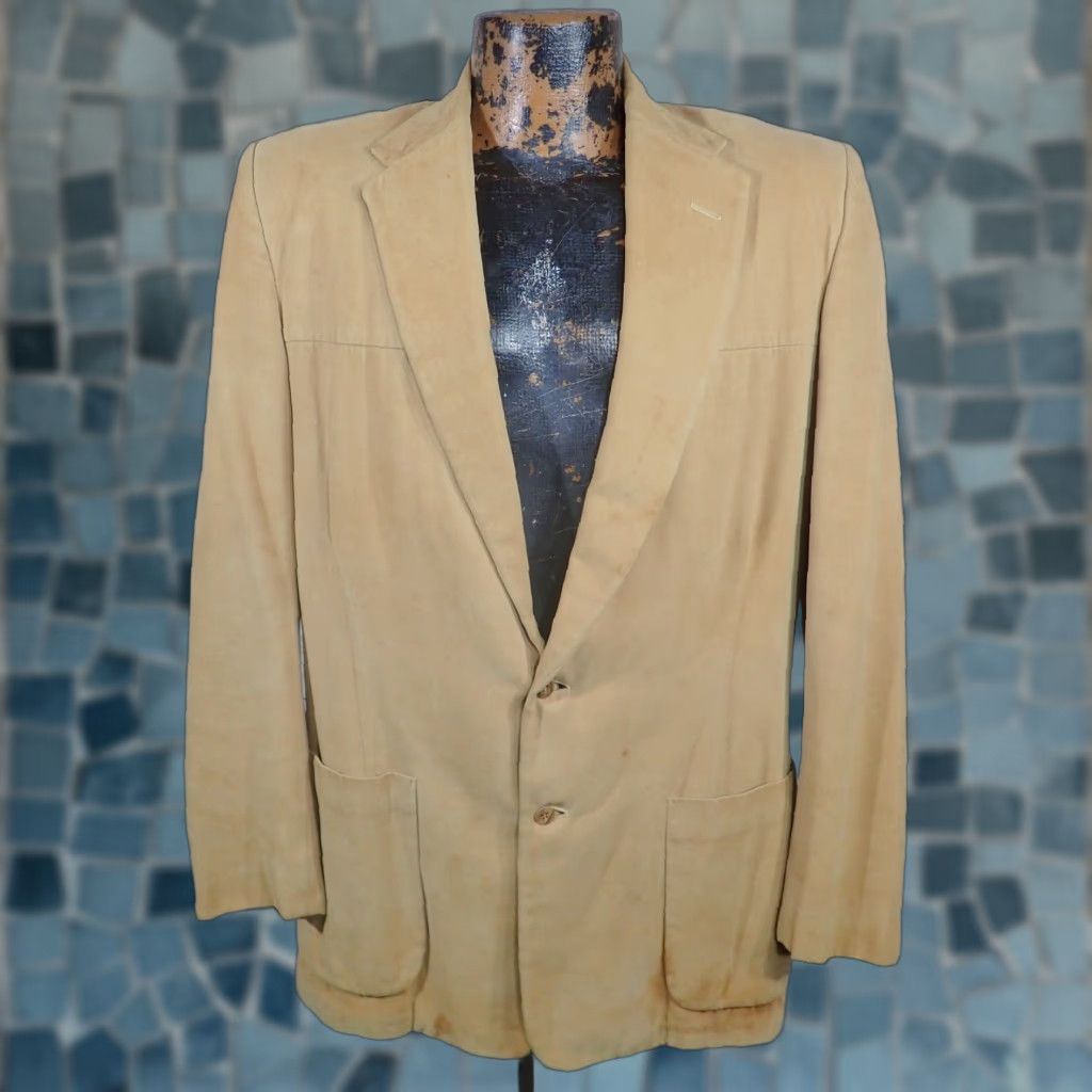 Vintage VINTAGE Mens Sport Coat Blazer Jacket 38R Brown Faux Leather Suede 50s 60s Retro Punk Designer Union Made USA Size 38R - 1 Thumbnail