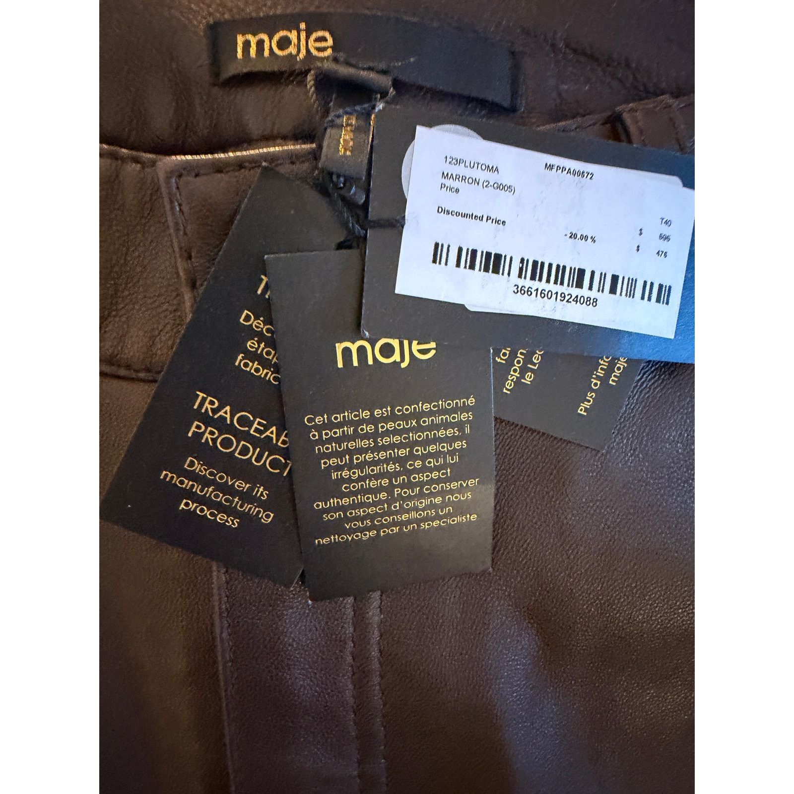 Maje Maje NWT Brown Sheepskin Leather trousers Size 31" - 3 Thumbnail