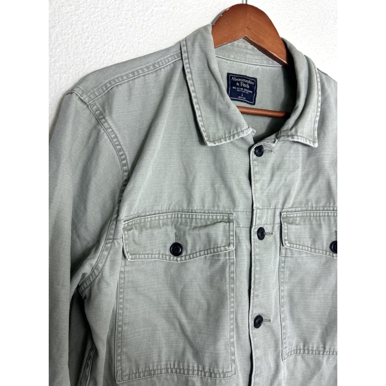 Abercrombie & Fitch Abercrombie & Fitch Mens Large Green Button-Up Cotton Field Jacket Long Sleeve Size US L / EU 52-54 / 3 - 3 Thumbnail