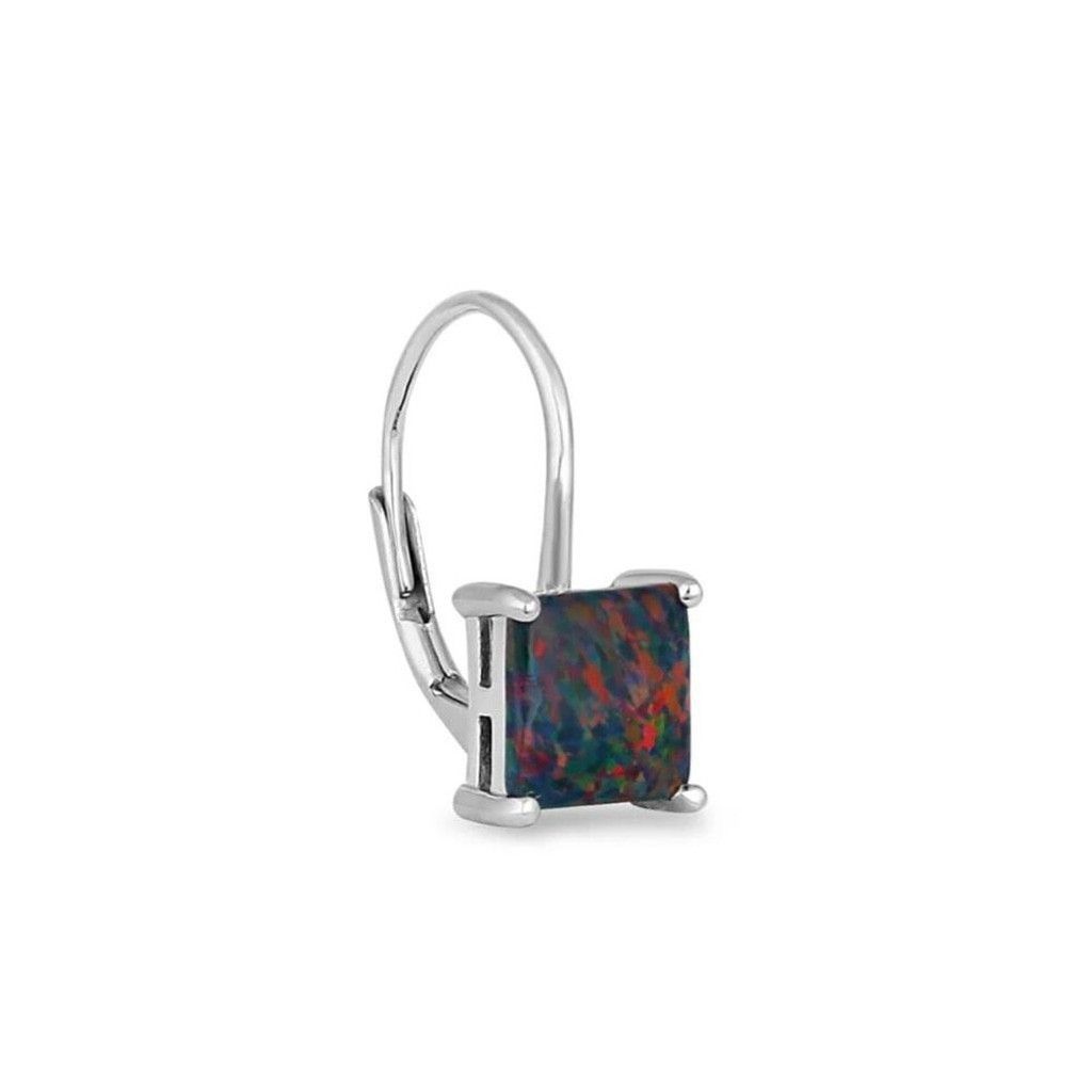 Other Sterling Silver Elegant Black Fire Opal Square Earrings New Size ONE SIZE - 2 Thumbnail