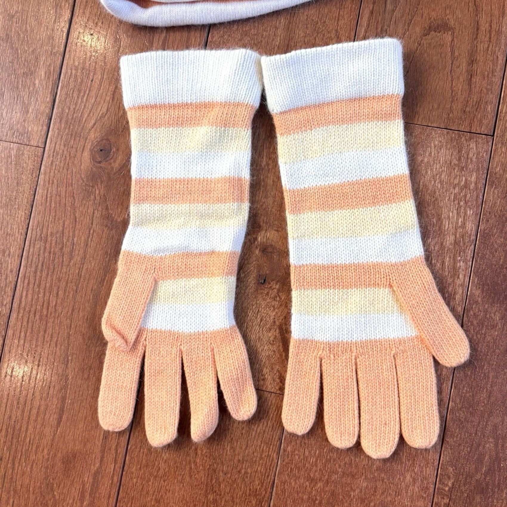 Ralph Lauren Lauren Ralph Lauren Glove Beanie Orange White Stripes One Size Women Angora Nylon Wool Set Size ONE SIZE - 2 Thumbnail