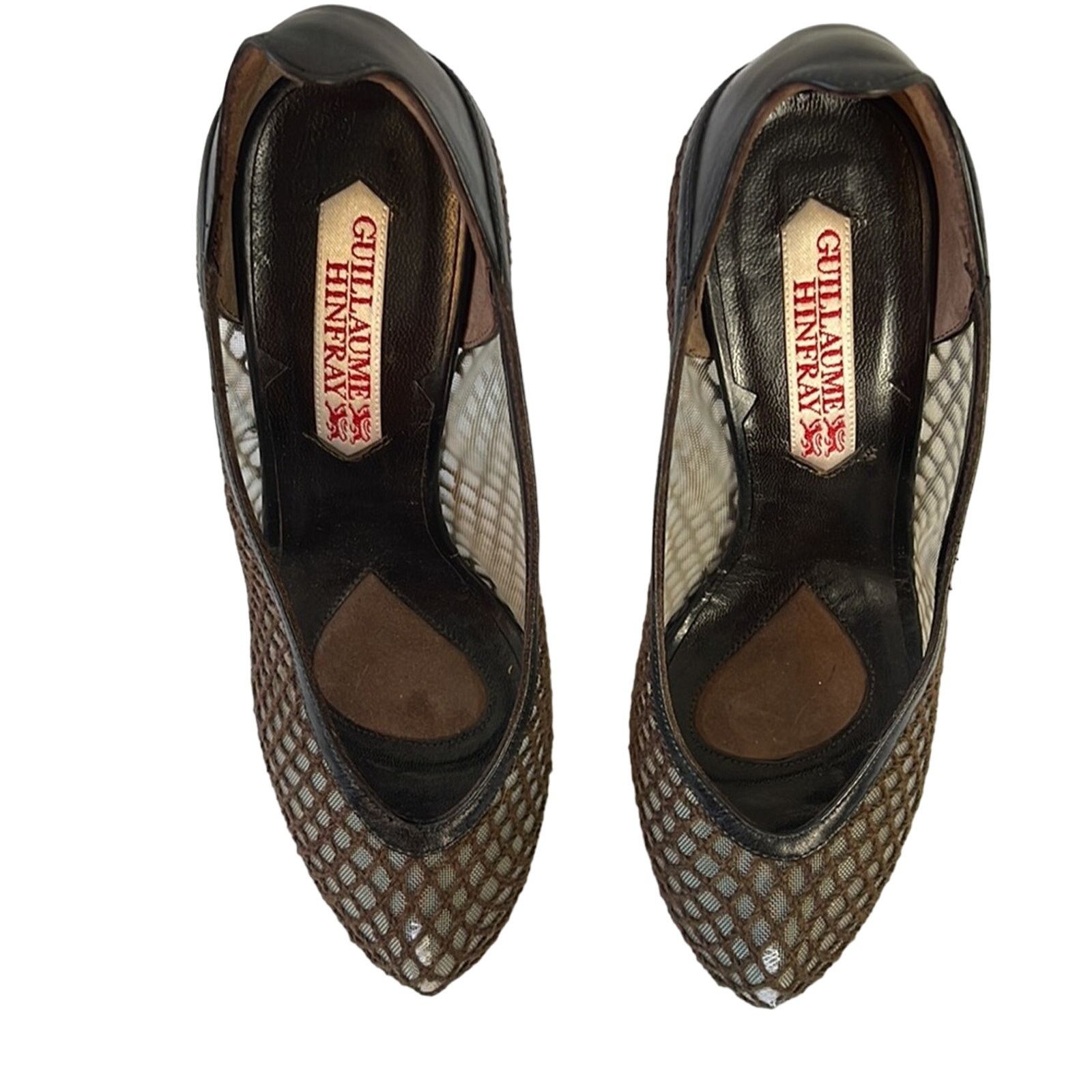 Other Guillaume Hinfray Espresso Brown Fishnet Heels Size 6.5/37 Size US 6.5 / IT 36.5 - 11 Thumbnail