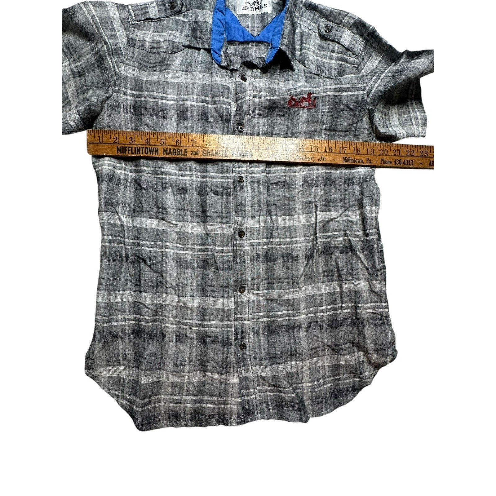 Hermes Rare Hermes Striped Short Sleeve Dress Shirt Button Down XL Size US XL / EU 56 / 4 - 4 Thumbnail