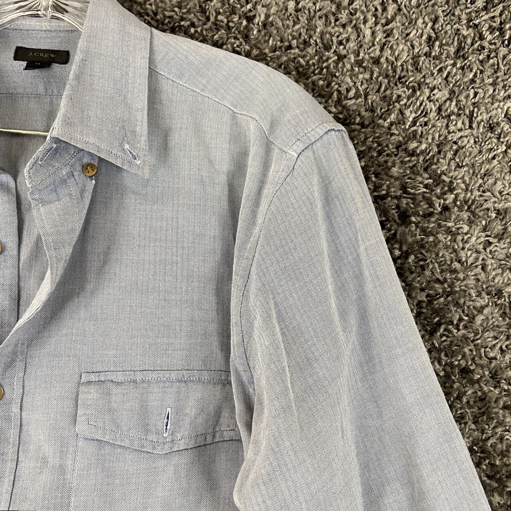 J.Crew VINTAGE J.CREW Shirt Men's M Blue Long Sleeve Button-Up Cotton Pocket Detail Hole (Note: pocket bottom missing) Size US M / EU 48-50 / 2 - 4 Thumbnail