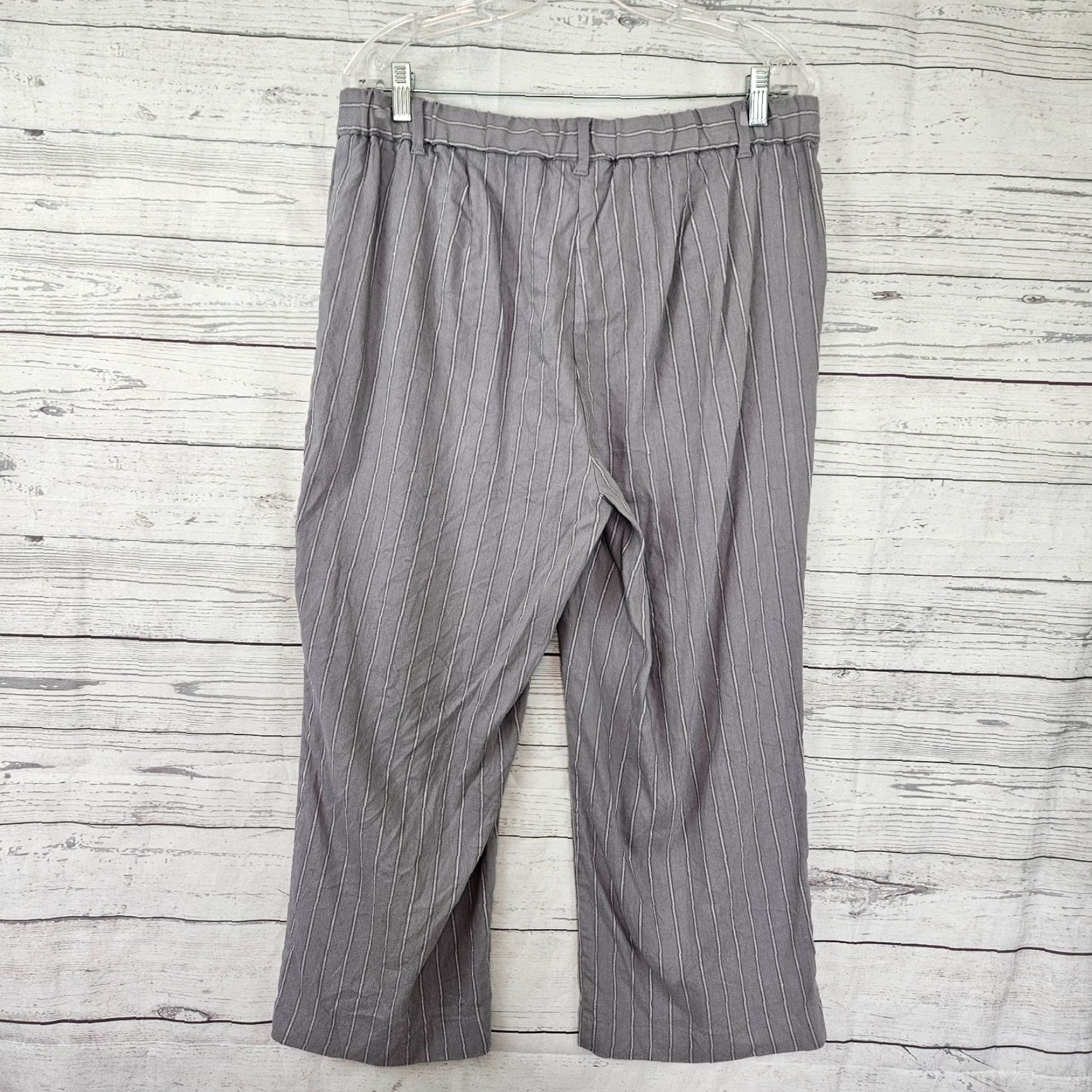 J. Jill J Jill Womens Cropped Pants 16 Linen Stretch Gray Stripe Mid Rise Size 38" / US 16 / IT 52 - 3 Thumbnail