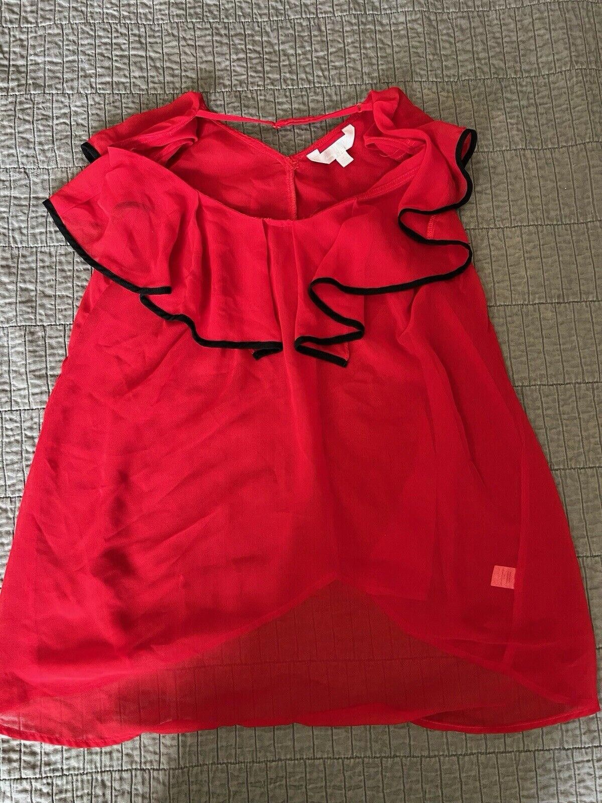 Designer Charming Charlie Red Tank Top See Thru Blouse Sz M Frill Size M / US 6-8 / IT 42-44 - 1 Thumbnail