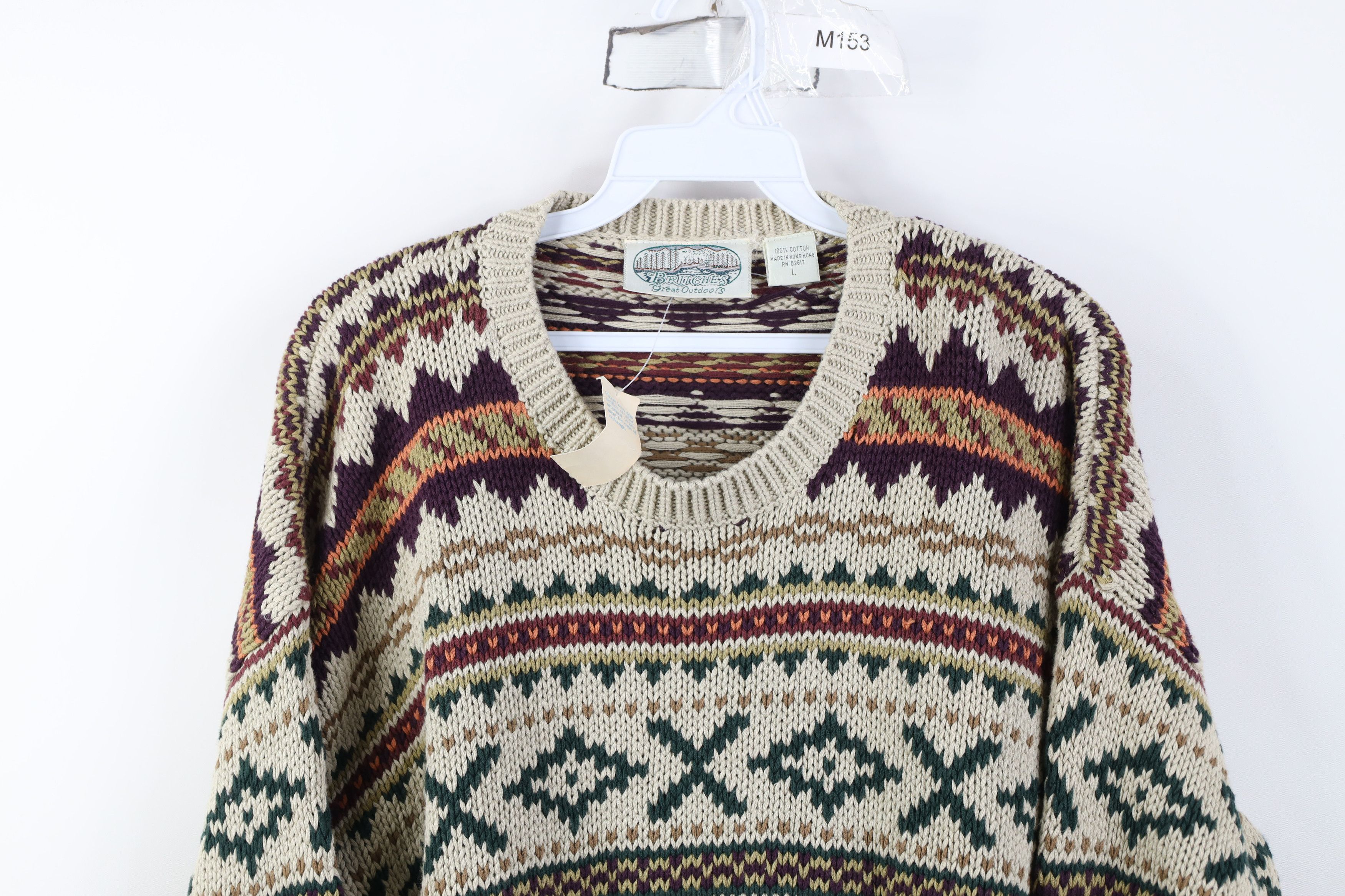 Vintage Deadstock Vintage 90s Streetwear Fair Isle Sweater Cotton Size US L / EU 52-54 / 3 - 2 Thumbnail
