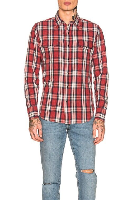 Saint Laurent Paris Saint Laurent Flannel Shirt in Red Size US M / EU 48-50 / 2 - 1 Thumbnail