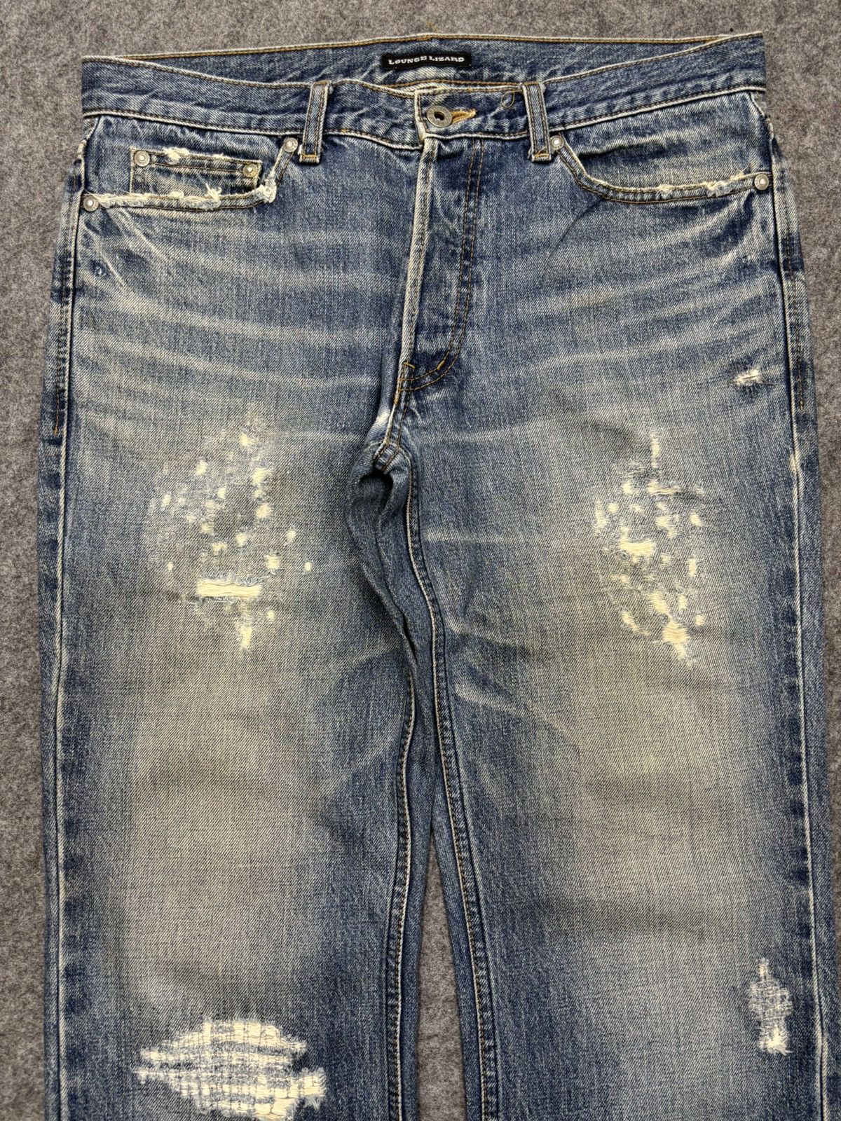 Japanese Brand 💥Vintage LOUNGE LIZARD Japan Crash Distressed Denim F679 Size US 33 - 8 Thumbnail