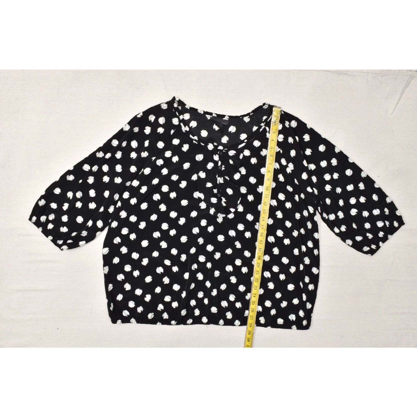 Vintage Lane Bryant Blouse Womens Plus 26 Black White Polka Dot Ruffle Button Front 3/4 Sleeve Round Neck Casual Spring Summer Fall Polyester Machine Washable Size 4XL / US 24-26 - 3 Thumbnail