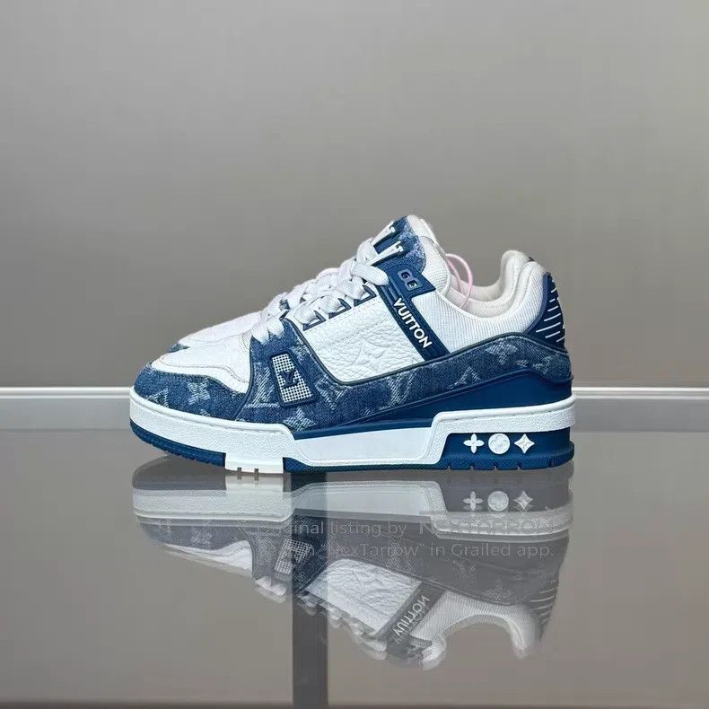 Louis Vuitton Louis Vuitton Trainer White and Blue Denim shoes Size US 5.5 / IT 35.5 - 3 Thumbnail