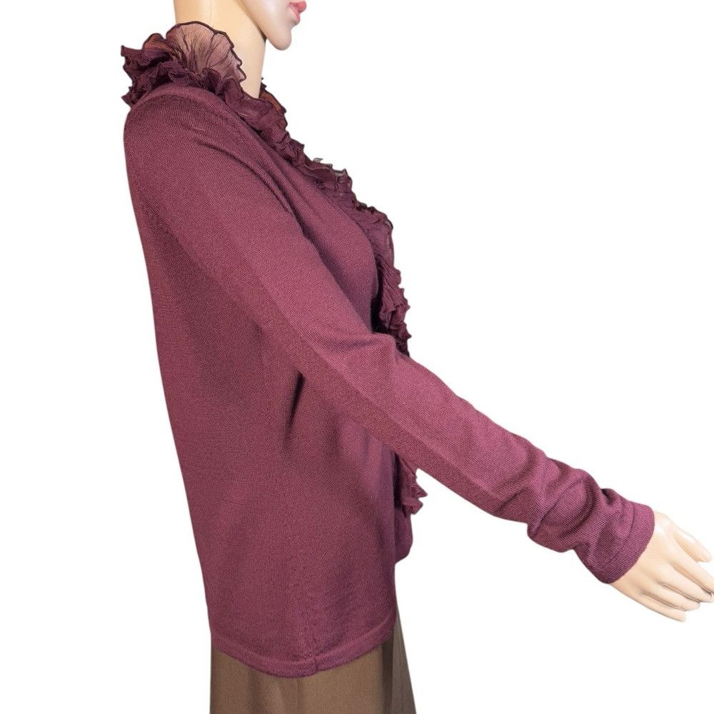 Elie Tahari Tahari Wool Silk Ruffle Burgundy Cardigan Size S Size S / US 4 / IT 40 - 3 Thumbnail