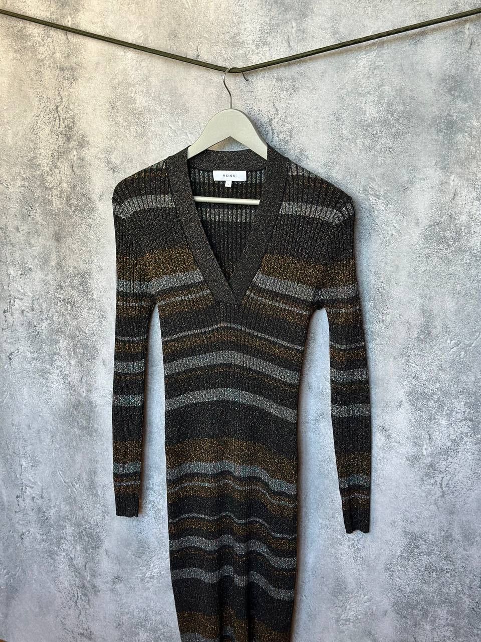 Reiss REISS Sassy Metallic-Stripe Knit Dress Maxi Tight Size L / US 10 / IT 46 - 2 Thumbnail
