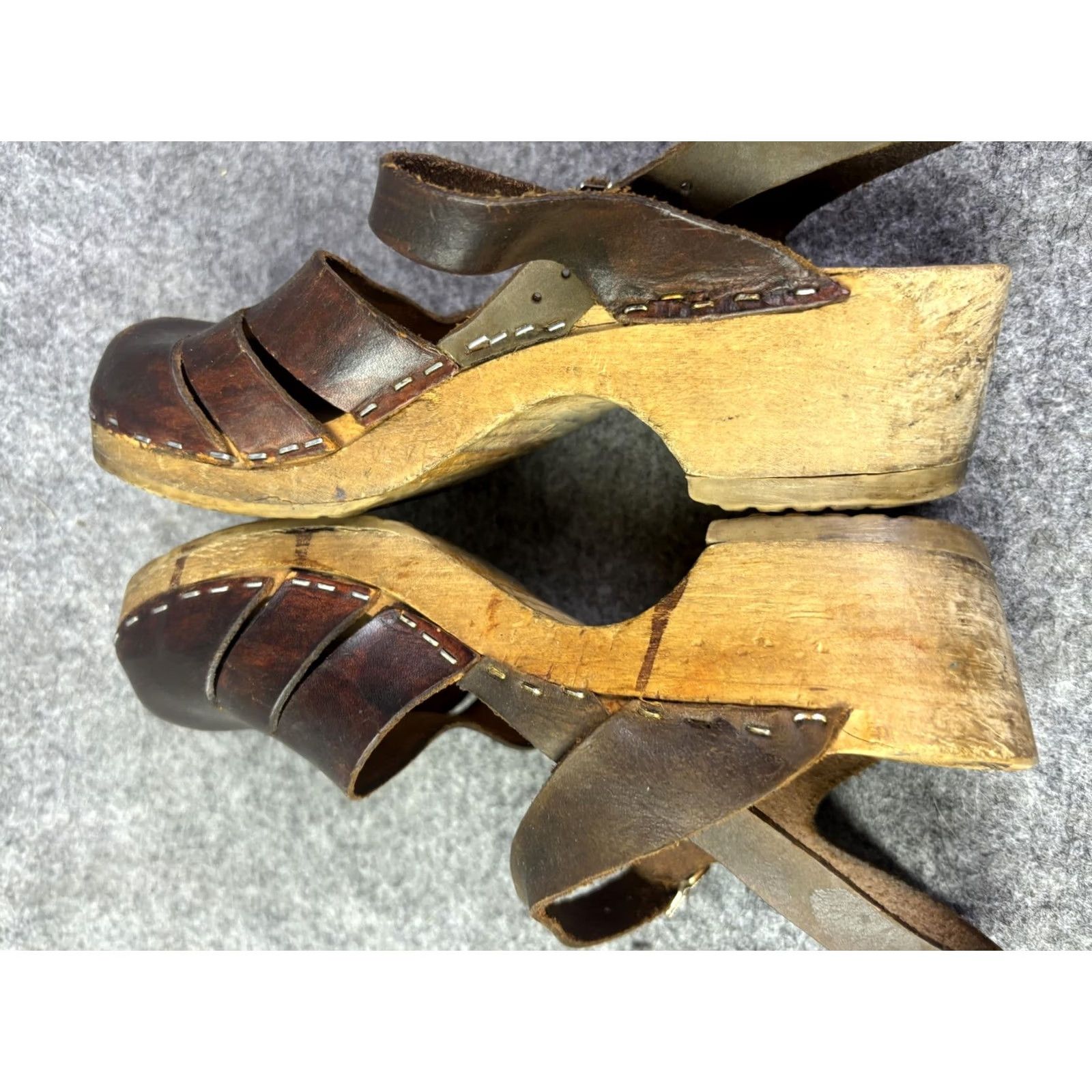 Vintage Sandals Womens US 5.5 EU 36 Brown Leather Wooden Clog Slingback Made Sweden Vintage: No Mens Womens Boys Girls: Womens Size US 6 / IT 36 - 6 Thumbnail