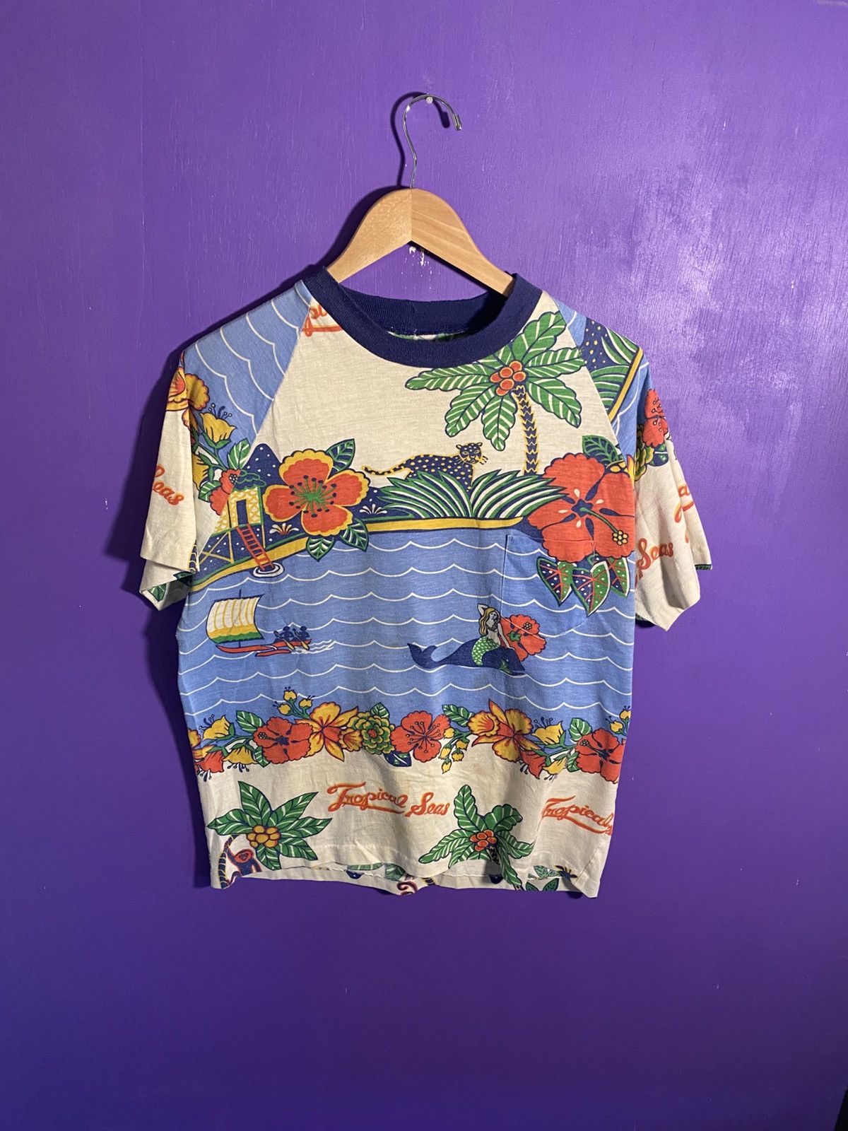 Vintage Vintage 60s Tropical seas all over print pocket tee Size US L / EU 52-54 / 3 - 1 Thumbnail
