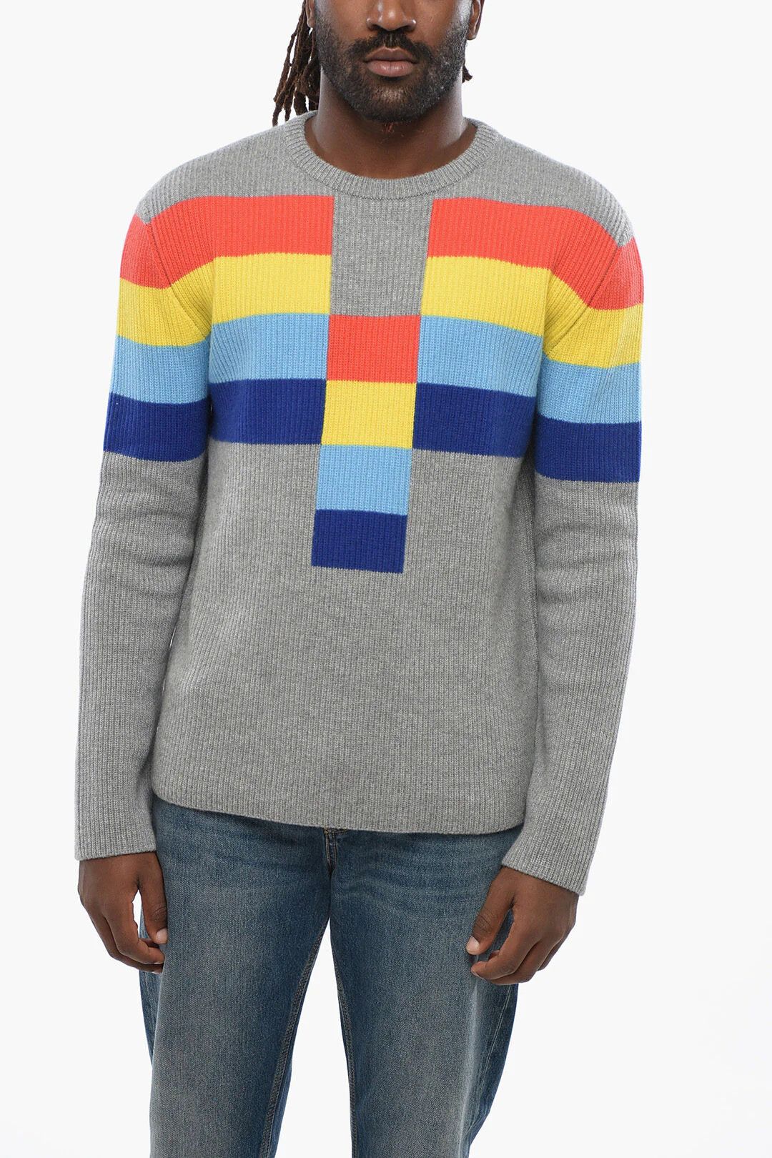 Loewe og1mm0426 Colorblock Wool Crewneck Sweater in Grey Size US S / EU 44-46 / 1 - 1 Thumbnail