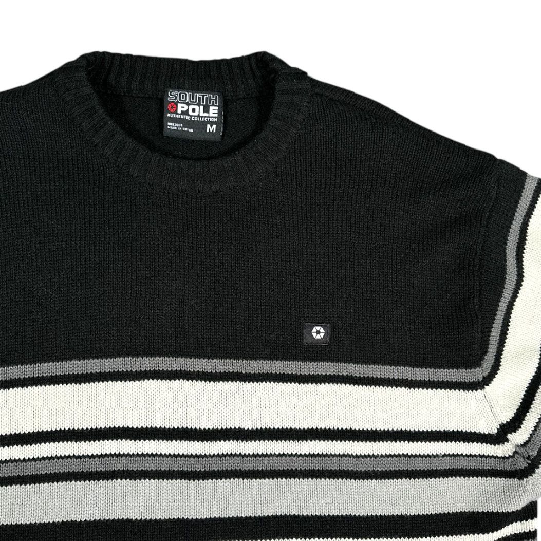 Southpole VINTAGE Southpole Sweater Mens Pullover Adult MEDIUM Black White Gray Striped Crew Neck Ribbed Inlay 90s Y2K Decade Fashion Size US M / EU 48-50 / 2 - 2 Thumbnail