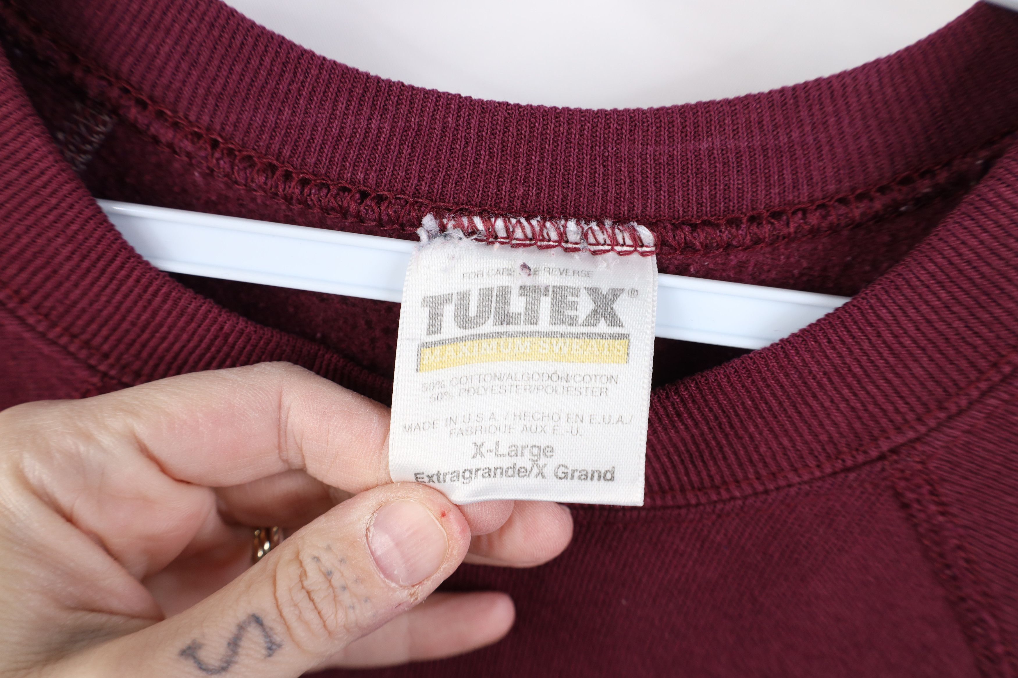 Vintage Vintage 90s Streetwear Crewneck Sweatshirt Burgundy USA Size US XL / EU 56 / 4 - 4 Thumbnail