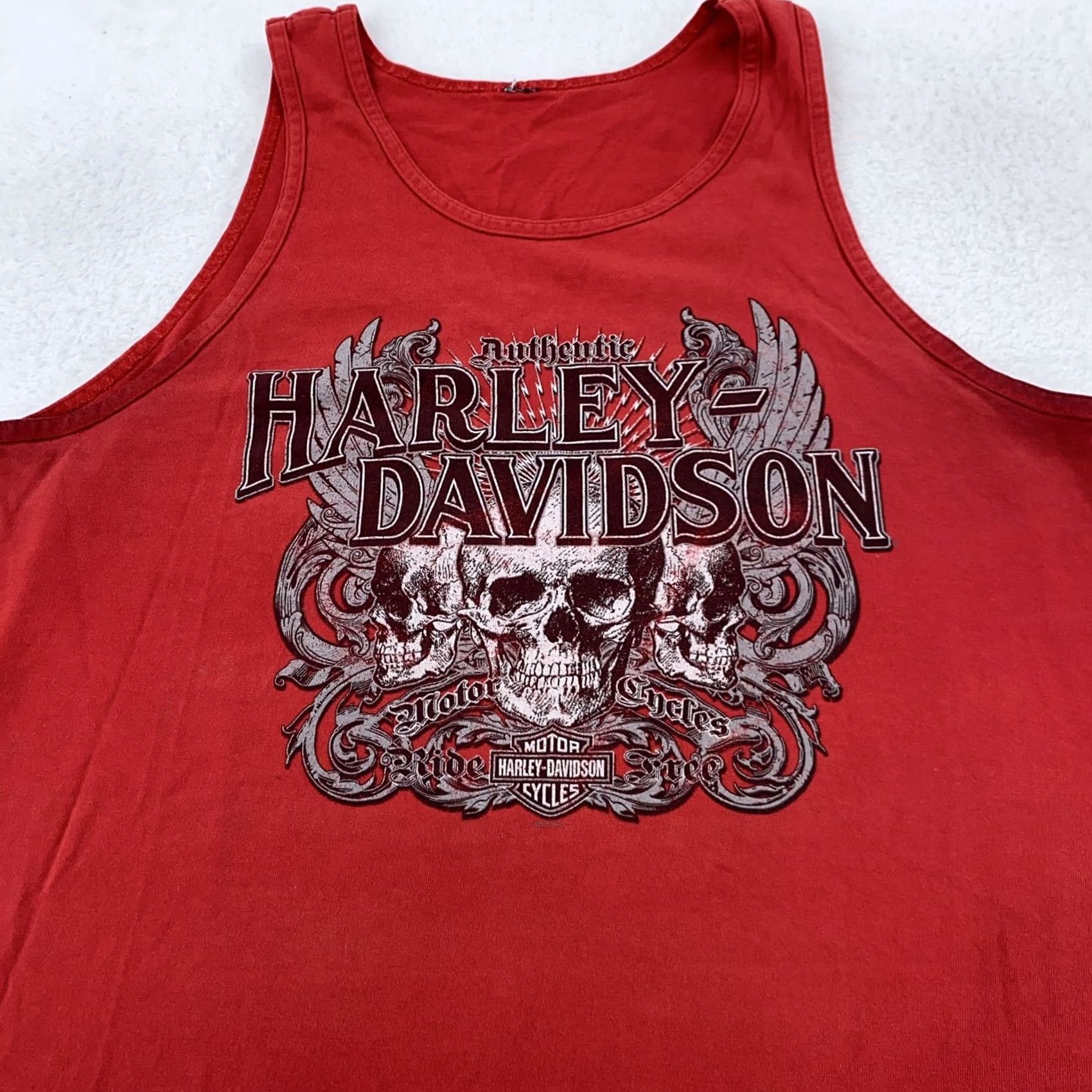 Harley Davidson Harley-Davidson Mens Tank Top Skull Biker Motorcycle Red Graphic Print Sleeve-less Gunther? Size US L / EU 52-54 / 3 - 2 Thumbnail
