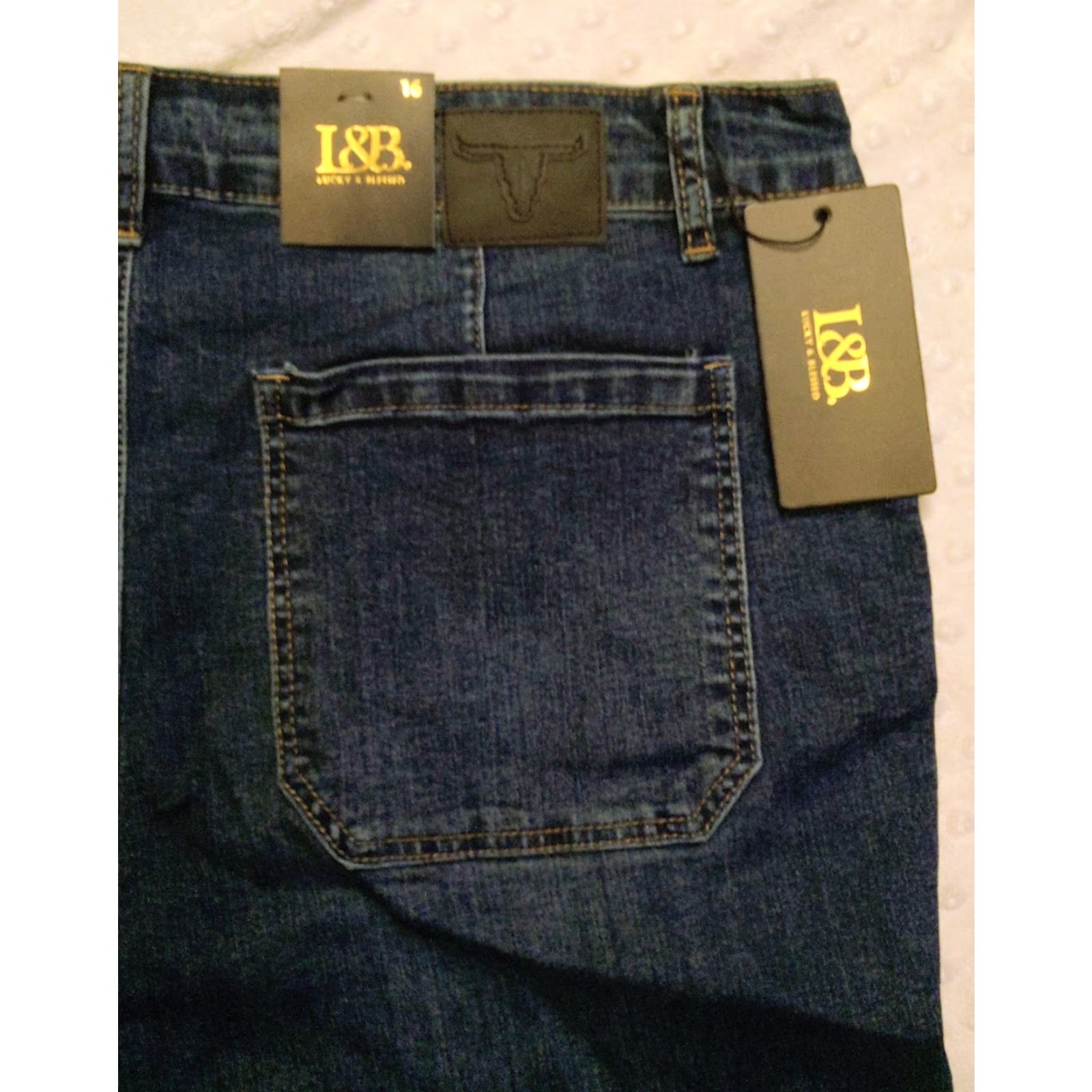 Denime L&B Lucky & Blessed Jeans Bootcut Womens 16 Blue Denim 36x32 M/L Regular Plus Western USA Distressed Pockets 5-Pocket Subtle Stretch NWT Size 38" / US 16 / IT 52 - 7 Thumbnail