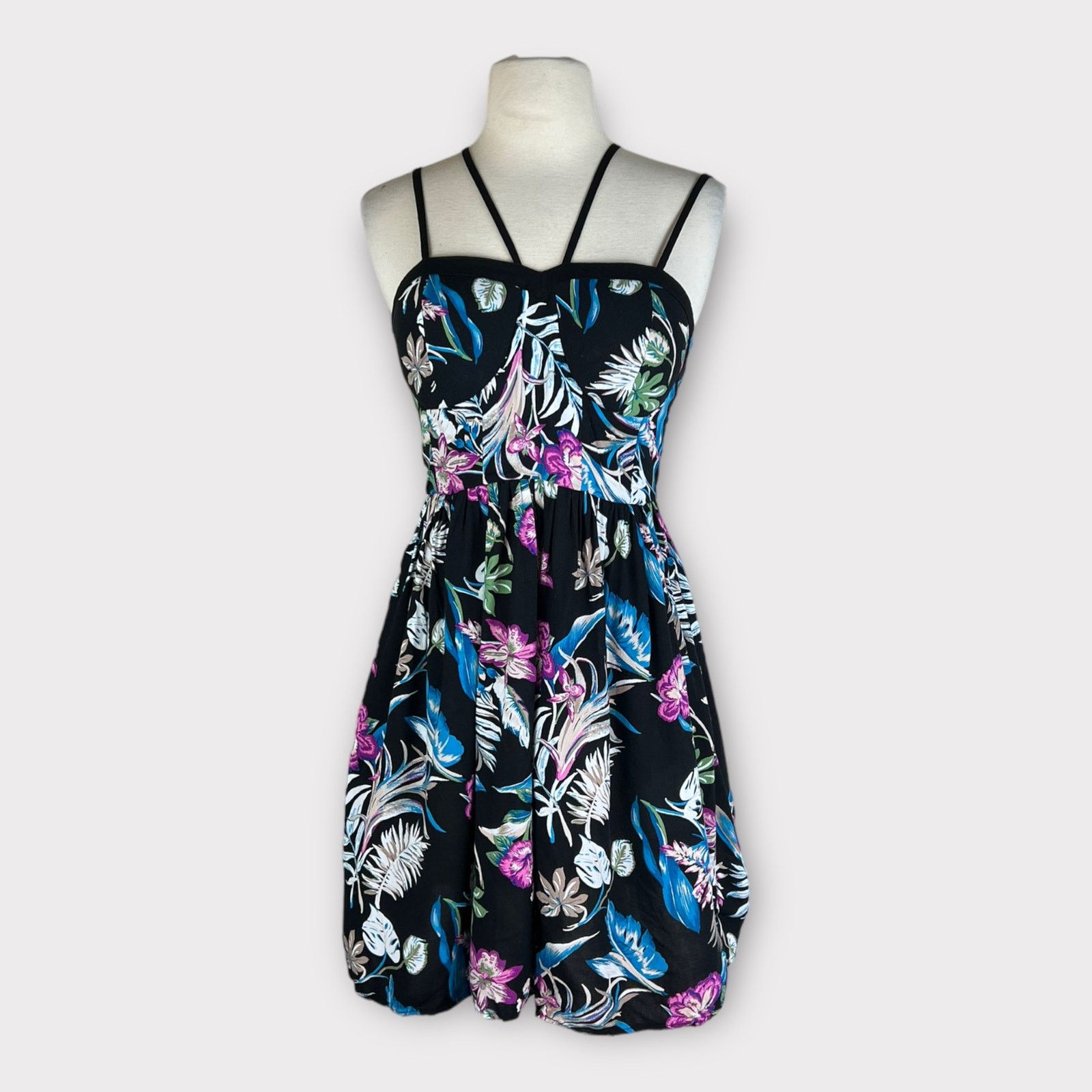 Vintage Xhilaration | Tropical Summer Beach Black Sundress | Small Size S / US 4 / IT 40 - 1 Thumbnail