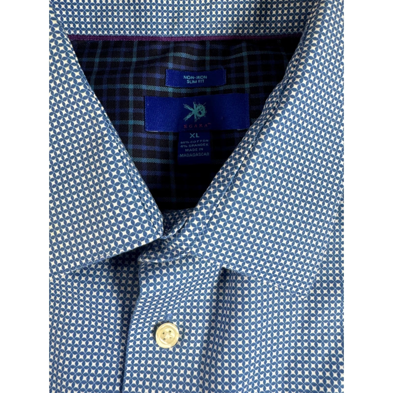 Egara VINTAGE Egara Shirt Geometric Blue Long Sleeve Non Iron Button-Up Shirt XL Men Slim fit Size US XL / EU 56 / 4 - 2 Thumbnail