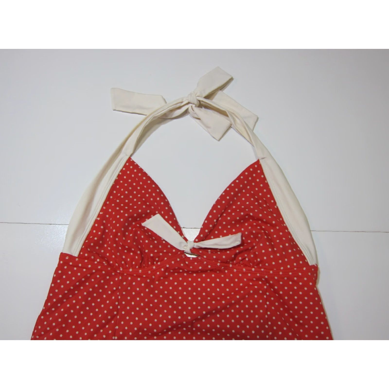 Vintage Tropical Escape Red White Polka Dot Halter Swimsuit Dress Women Size 14 (One Piece) - Red Polka Dot Halter Bikini Dress Womens 14 Size XL / US 12-14 / IT 48-50 - 3 Thumbnail
