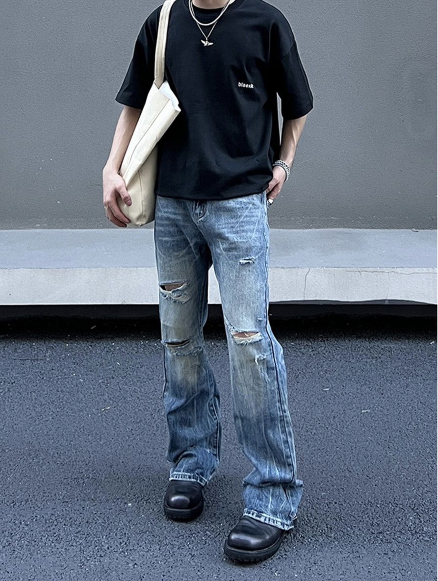 image of Ripped Jeans Streetwear Loose in Blue, Men's (Size 30)