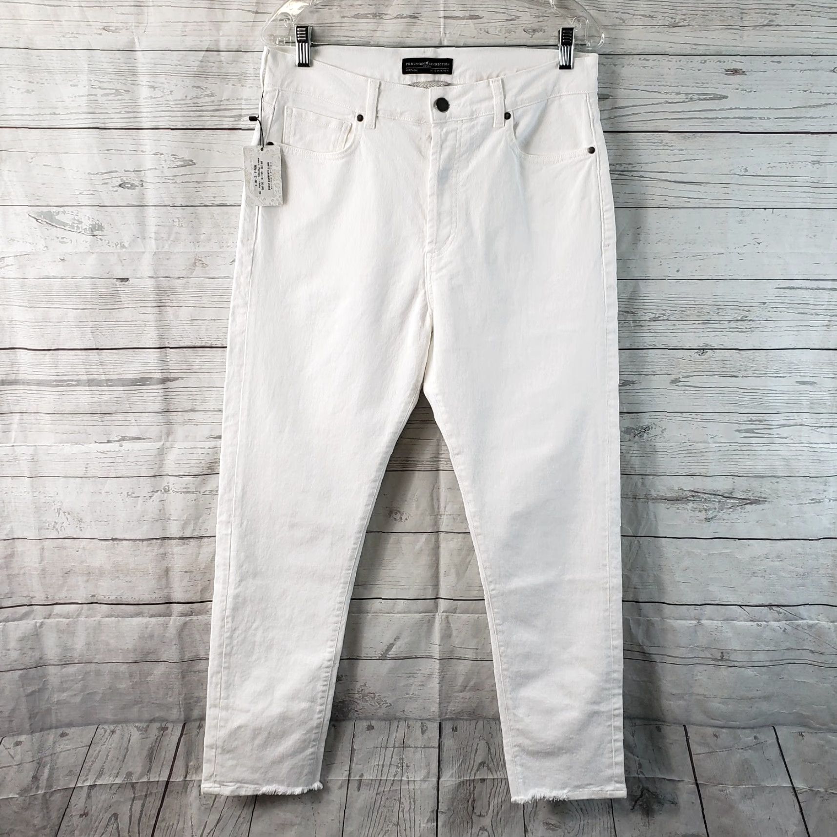 Vintage Peruvian Connection Womens Cimarron Jeans Sz 12 White High Rise Button Fly Skinny Denim Cotton Blend Regular Inseam 29 Womens Size 34" / US 12 / IT 48 - 2 Thumbnail