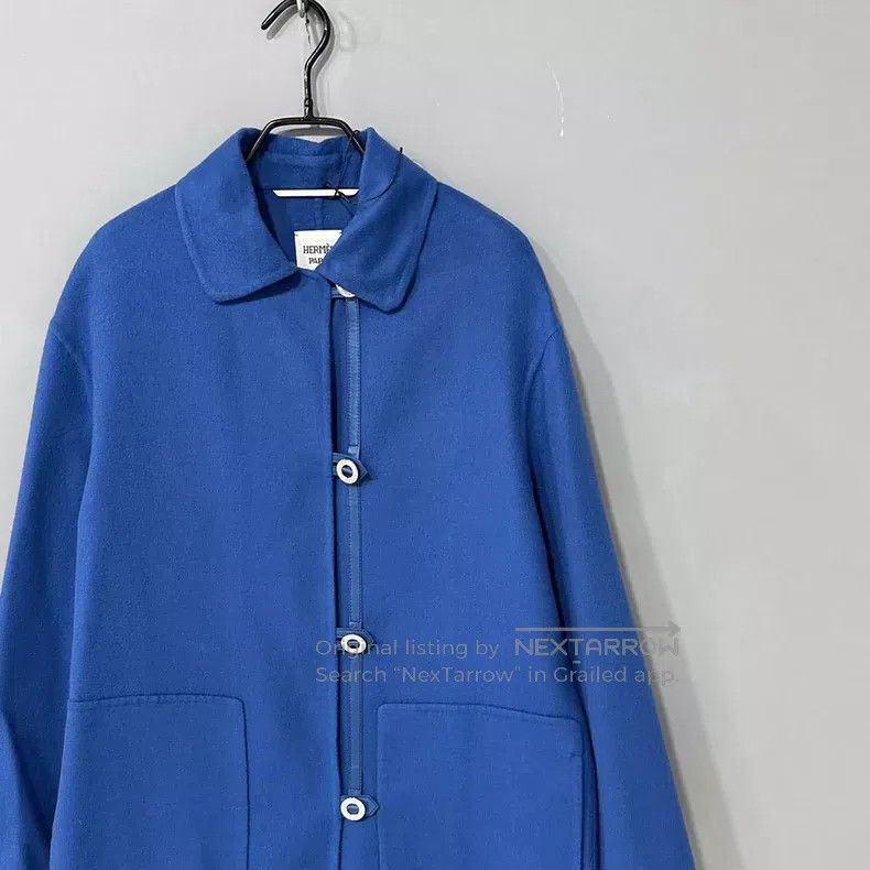 Hermes Hermes Blue Leather Patch Long Wool Cashmere Coat Size XXS / US 00 / IT 34 - 1 Thumbnail