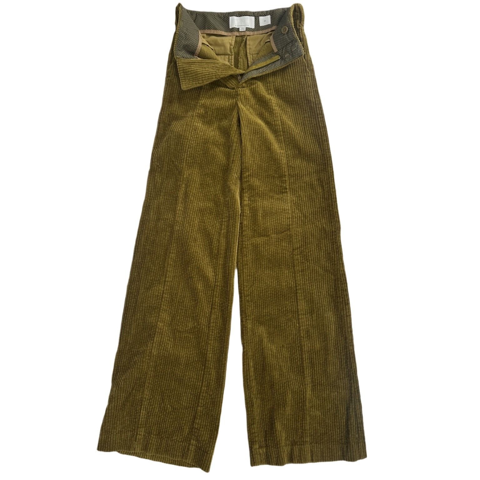 Anthropologie Anthro Olive Corduroy Pants - Wide Leg High Waist - 24 XXS/0 Size 24" / US 00 / IT 34 - 2 Thumbnail