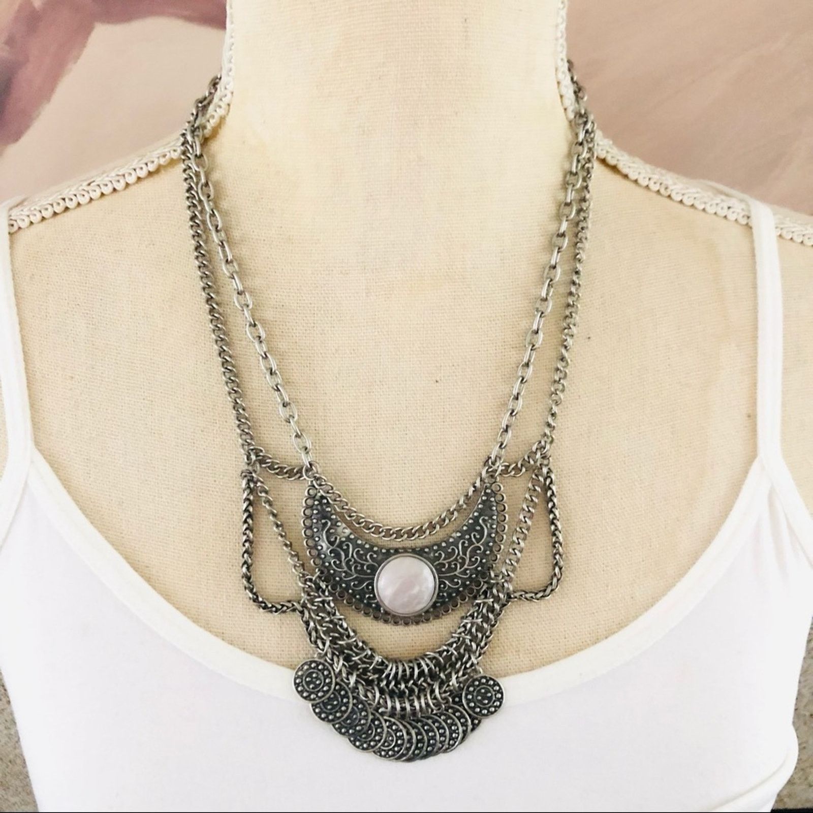 Jewelry Double strand gray marble stone medallion jewelry set Size ONE SIZE - 1 Thumbnail