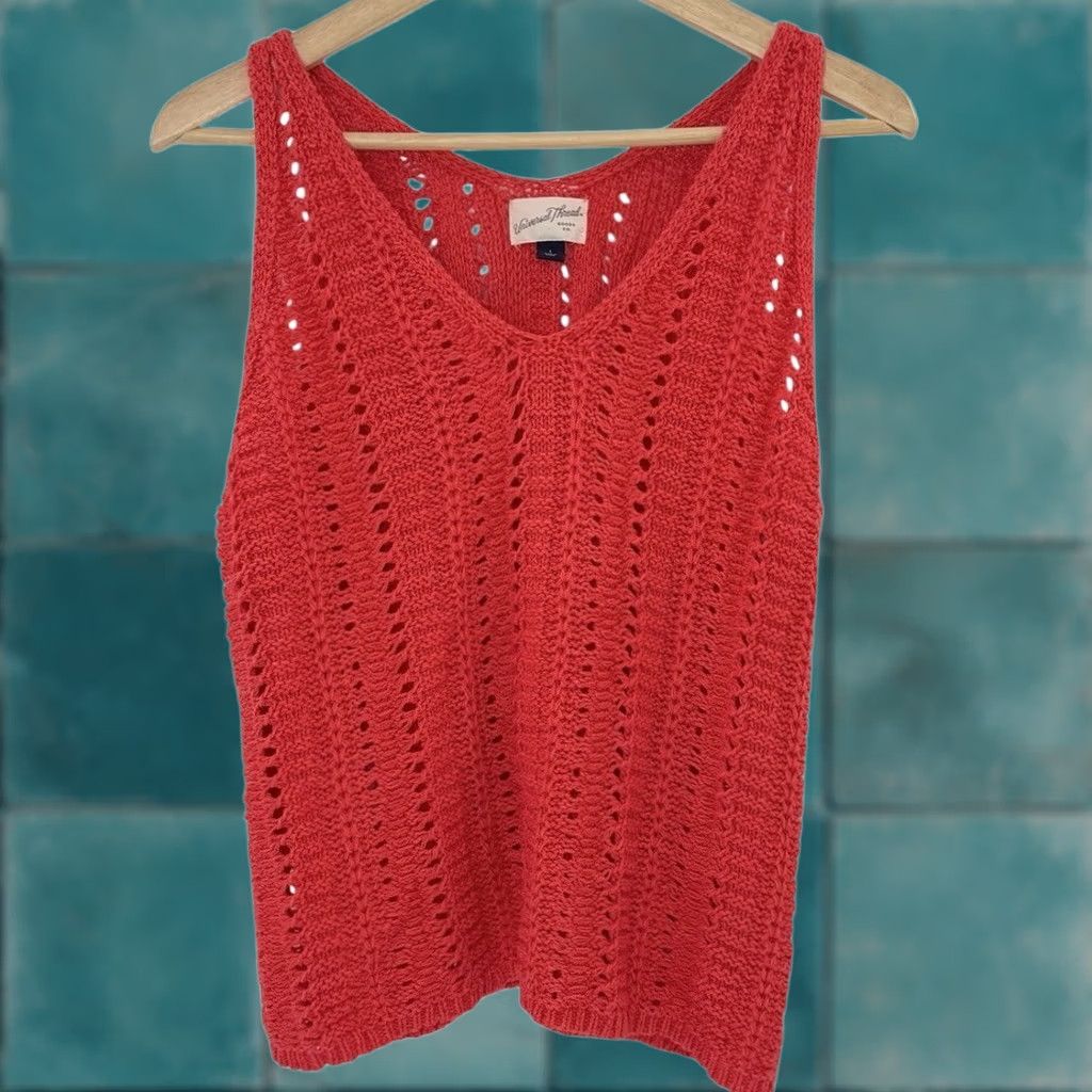 Vintage Universal Thread Sweater L Coral Red Open Knit Sleeveless Beachy Boho Coastal Womens Size L / US 10 / IT 46 - 1 Thumbnail