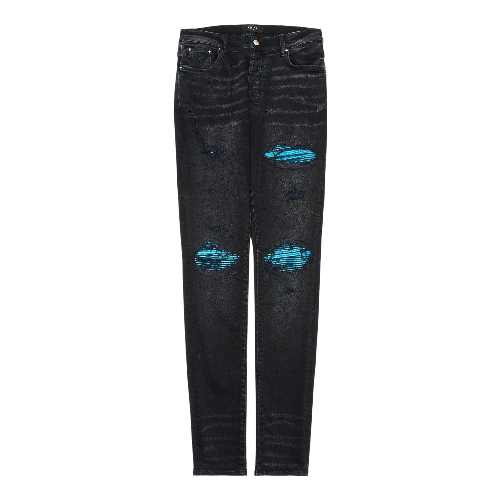 AMIRI MX1 Leather Patch ブラック 28 Amiri MX1 Leather Patch Skinny Jeans in Black | FWRD