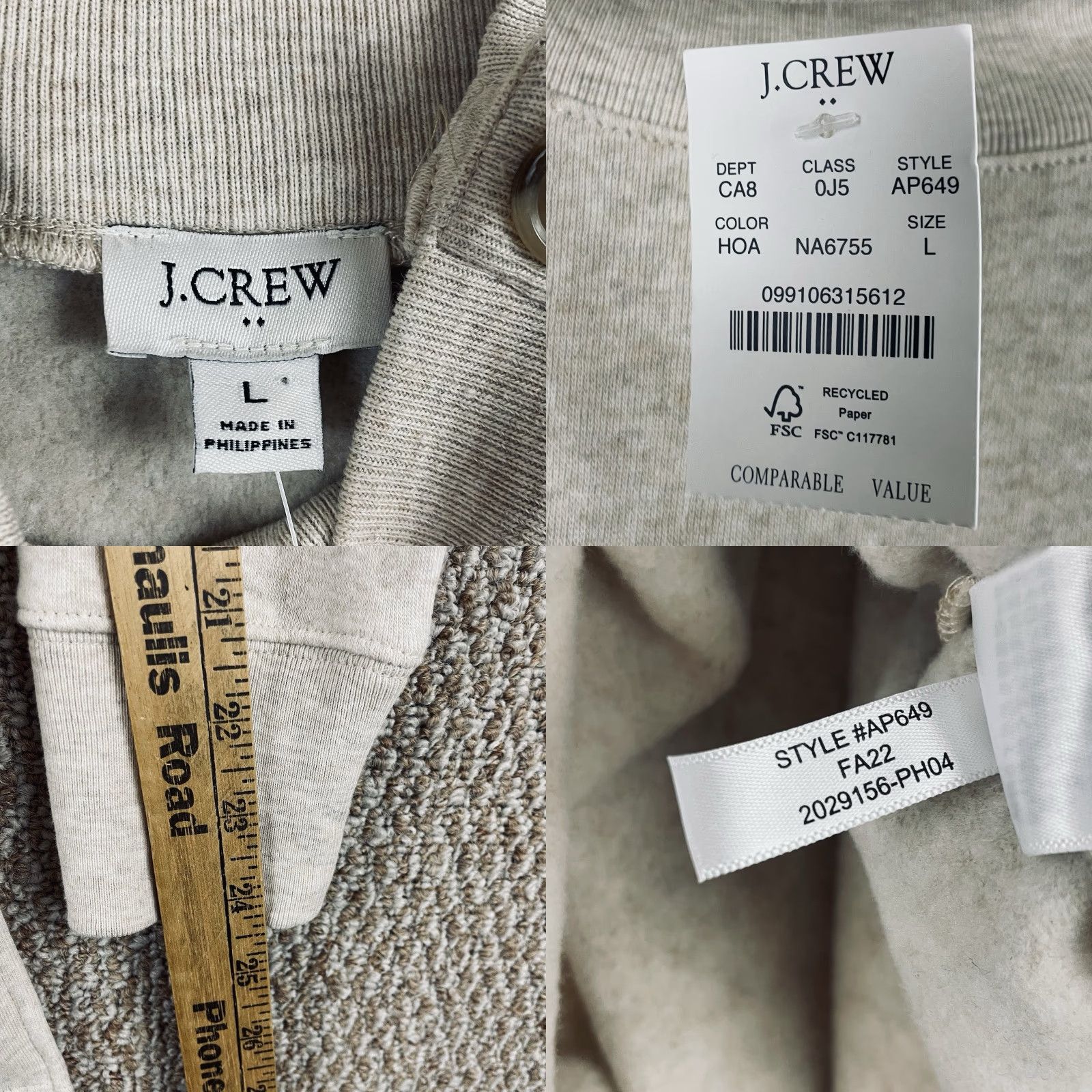 J.Crew J. Crew Sweatshirt Womens Large Tunic Button-Collar Pullover Oatmeal Beig e NWT L Size L / US 10 / IT 46 - 8 Thumbnail