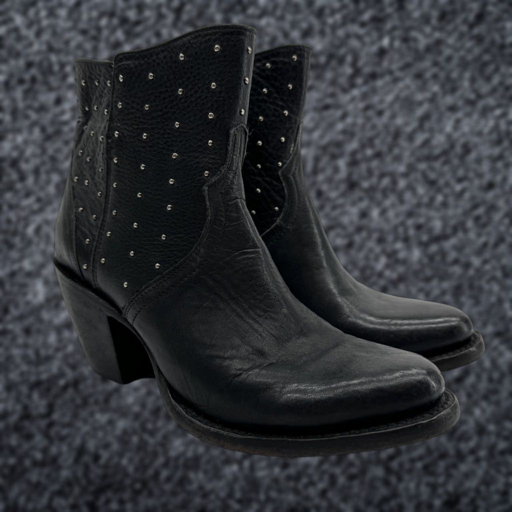 VINTAGE Lucchese Boots Womens 6.5 B Black Leather Studded Ankle Western Zip Casual Boots 156848 Womens Mens?