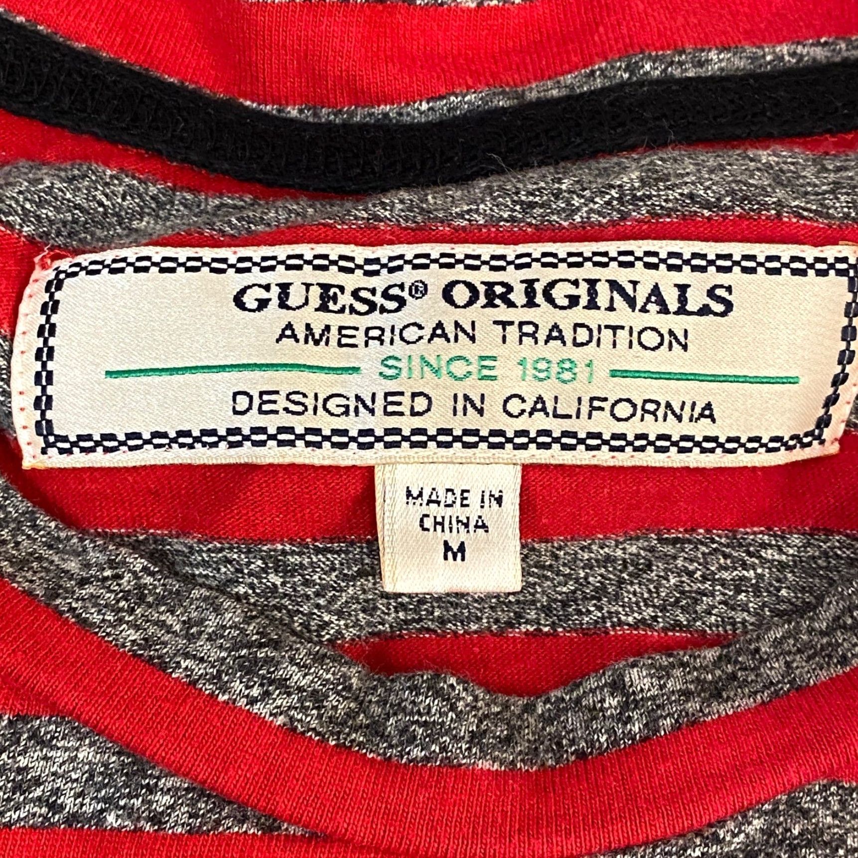 Guess GUESS Originals Red Gray Striped Crew Neck T Shirt Men's Medium Shirt Mens Crew Neck Striped Logo Size US M / EU 48-50 / 2 - 3 Thumbnail